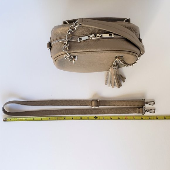 ORE10 Taupe Leather Round Tassel Satchel/Crossbody, Like New - Picture 14 of 15